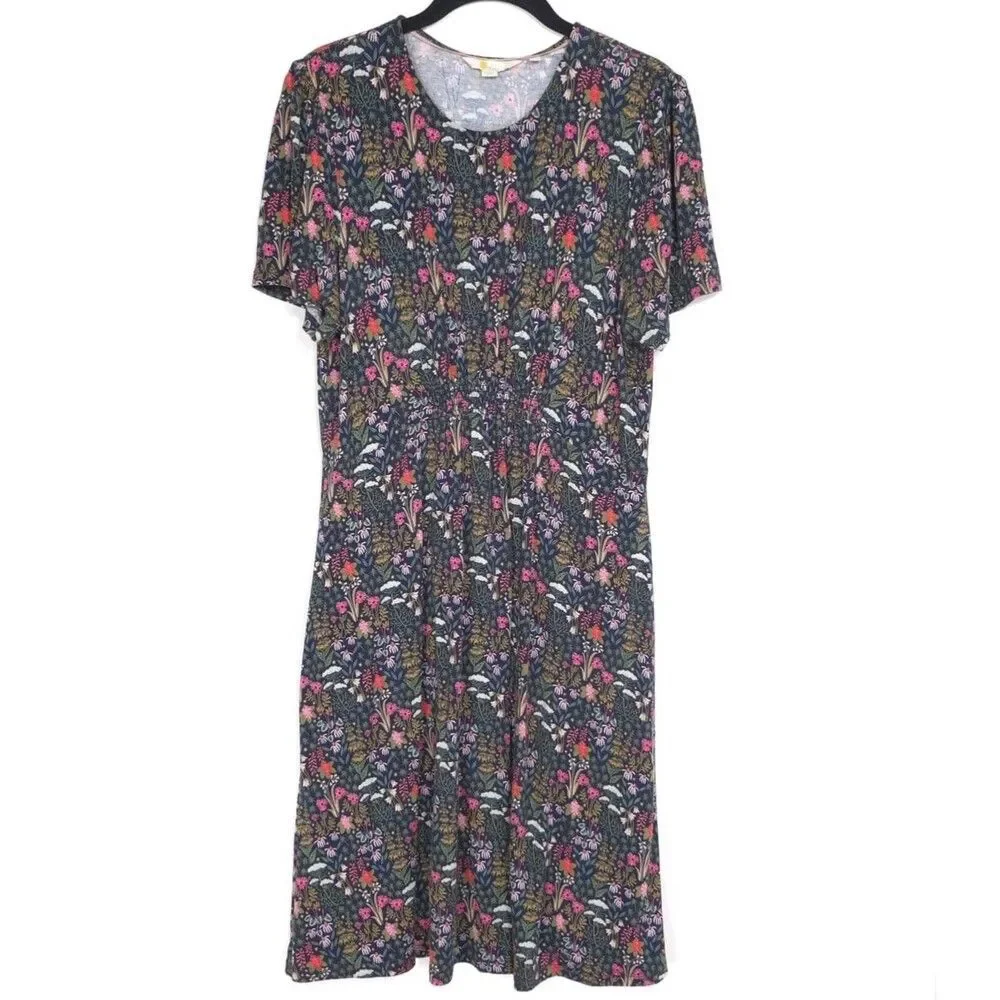 BODEN Floral Dress Viscose Ecovero Short Sleeve Navy Blue Women Size M US 8 - Picture 3 of 10